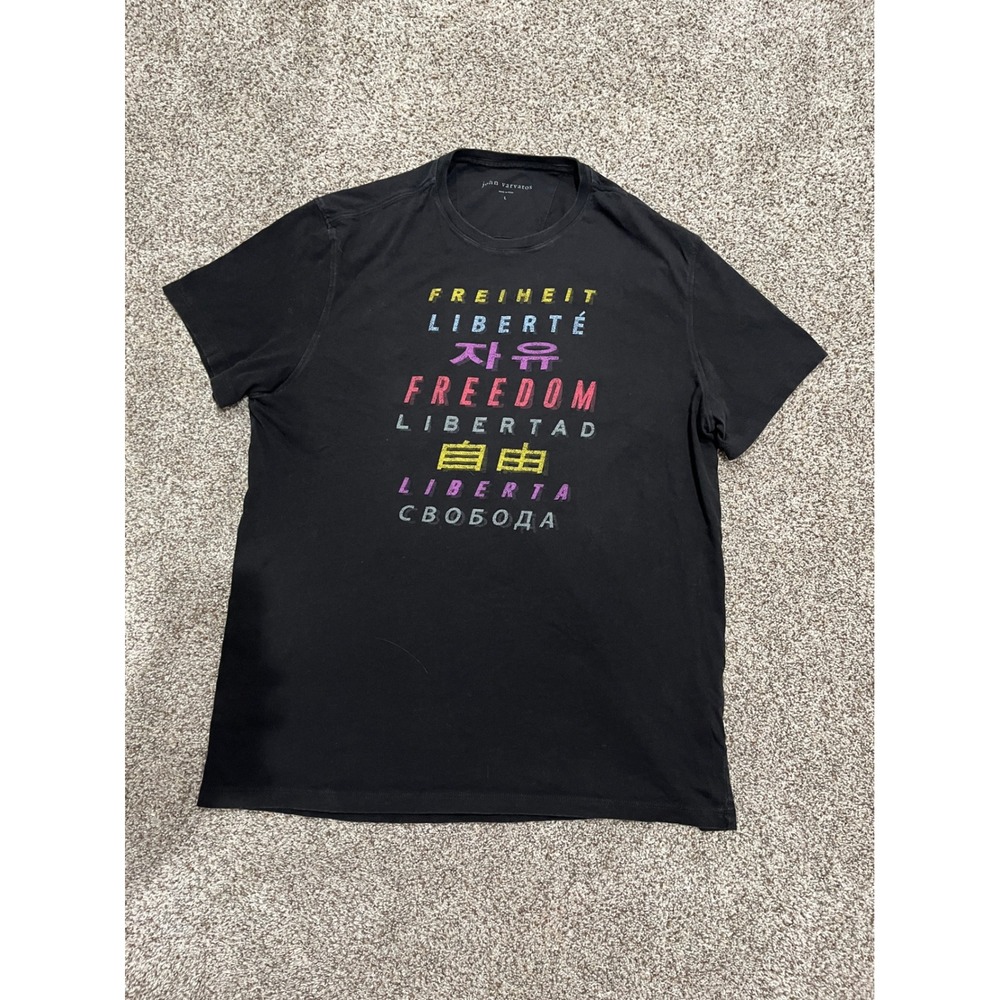 John Varvatos Men Black Freedom Multi Language Graphic T-Shirt Large KG6595S24